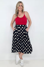 Jade By Jane Polka Dot Pleated Midi Skirt