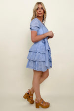PLUS/REG Faux Wrap V-Neck Tie Waist Tiered Mini Dress - 2 Colors