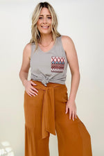 Tank Top with Ethnic Pattern Chest Pocket