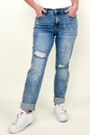 PLUS/REG Judy Blue Mid-Rise Destroy & Paisley Print Boyfriend Jeans