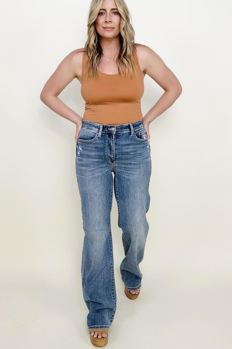 PLUS/REG Judy Blue High Waist 90's Mild Destroy Straight